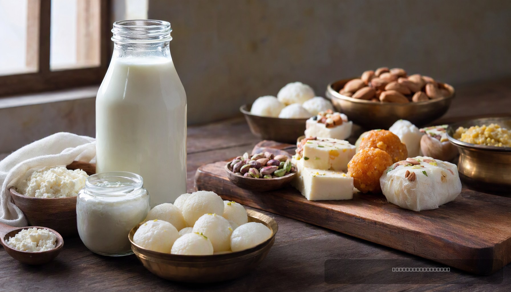 Khoya and Indian sweets at a mithai shop in Hyderabad